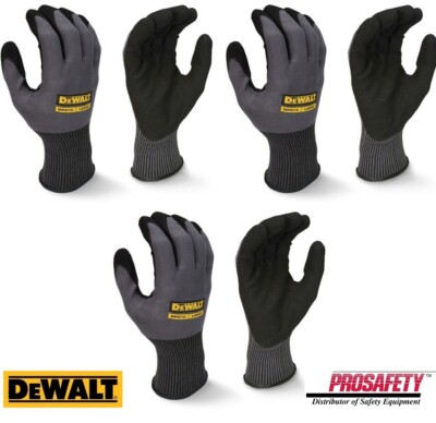 PAIR DeWalt Flexible Durable Nitrile Grip Palm Coated Lightweight Work  Gloves