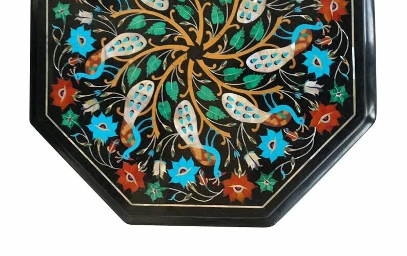 15" Octagonal Marble Table top with fauna beautiful art – Handmade Geometric Art - Image 3 of 4