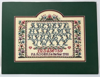 Finished Double Matted Cross Stitch LILY SAMPLER Linen, 13.5 x 18
