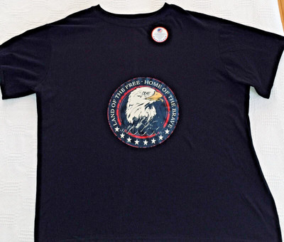 Veterans Men's T-Shirt Black Eagle Land of the Free Home of the Brave Size L