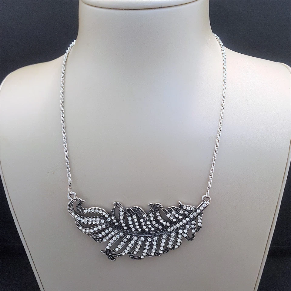 Amrita Singh Women's Antique Silver Feather Crystal Statement Necklace - Image 2 of 4