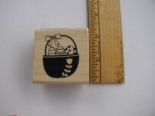 Craft Smart EASTER BASKET W/EGGS Wood mounted Rubber Stamp 2" X 2" NEW
