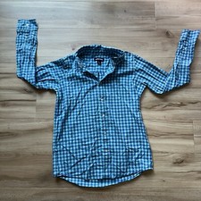 Lands End Boys Size L 14-16 Colorful Blue Checked Long Sleeve Button Up Shirt