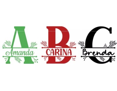 Custom Name Decal Personalized Vinyl Sticker Alphabet Leaf Split Monogram Letter