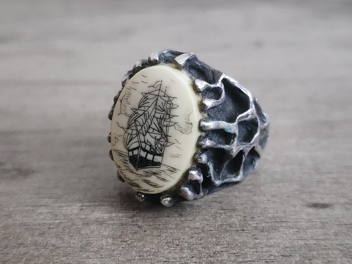 Vintage Sterling Silver Bone Ring Ship Size 8 - Picture 7 of 12