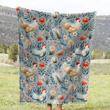 Chicken blanket, boho floral Cottagecore decor throw, Available in two styles