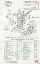 AUSTIN 28hp 6-CYL TRUCK (1939-48) ZENITH 30VM CARB SERVICE BULLETIN/PARTS LIST