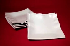 5 Modern White Ruffled Square Porcelain Appetizer Plates