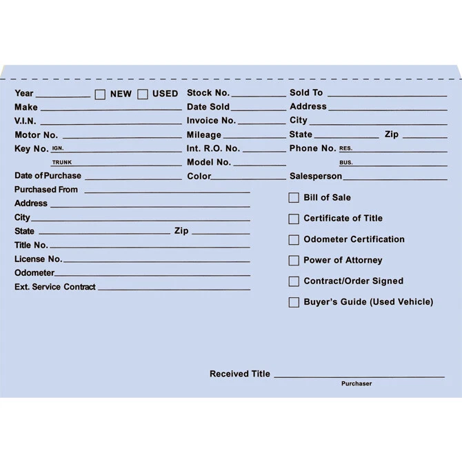 PRINTED 9 X 12 VEHICLE DEAL JACKETS CAR DEALER ENVELOPES HEAVY DUTY 100 OR 500 - Image 3 of 4