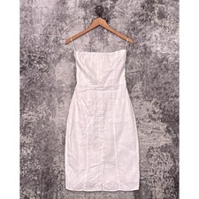 Reformation Dress 6 Womens White Linen Strapless Button Front