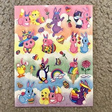 Lisa Frank Easter Bunnies Cats Sticker Sheet Vintage 90s