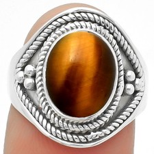 Natural Tiger Eye - Africa 925 Sterling Silver Ring s.8 Jewelry R-1312