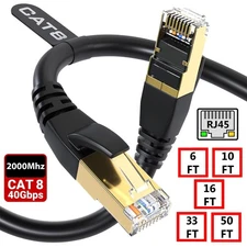 6-50ft CAT 8 Ethernet RJ45 Cable High Speed 40Gbps LAN Patch Network Gold Plated