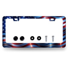 Patriotic Usa Flag License Plate Frame Stainless Steel Car Accessory 12.3x6.3