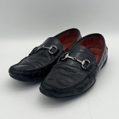 Peter Millar Mens Black Crocodile Embossed Leather Driving  display picture 2