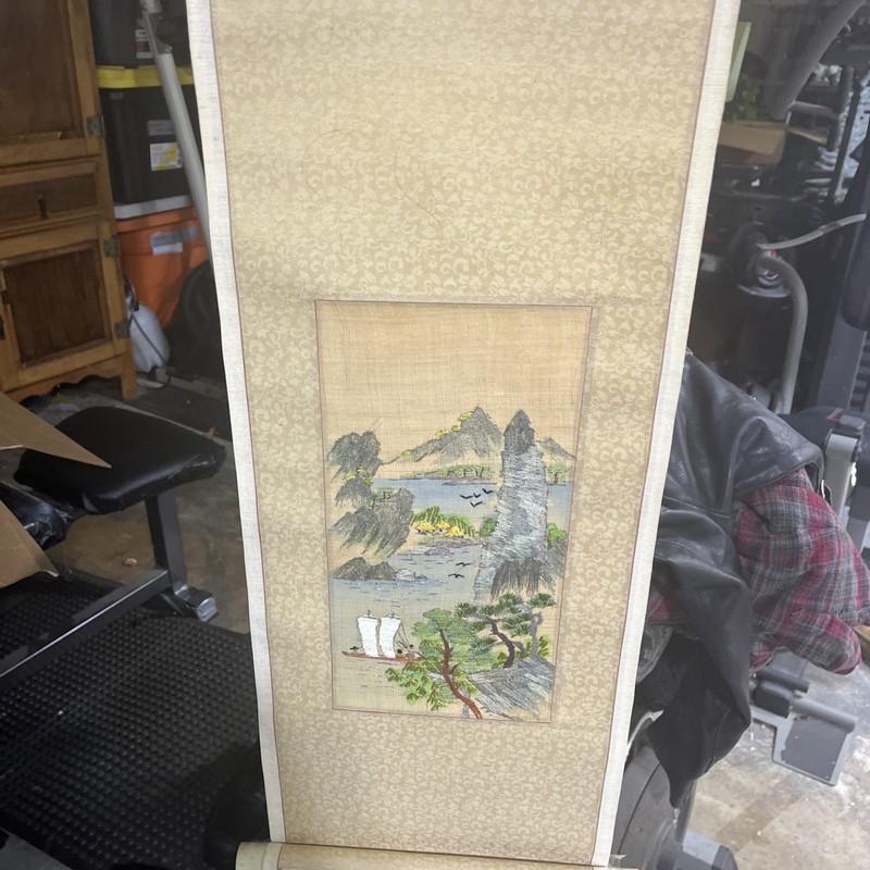 Japanese Vintage Hanging Scroll Hand Paint Silk Landscape hand needled 