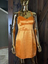 Wild Fable Mini Dress Size S Orange Satin Bodycon Ruched Sides Spaghetti Straps