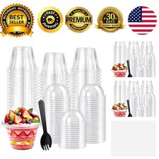 100 Pcs 6oz Clear Plastic Cups with Dome Lids and Spoons Disposable Parfait Cups