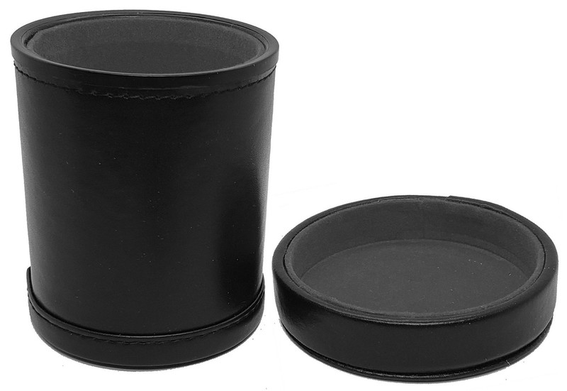 PU Leather Premium DK Grey Felt Lined Dice Cup Quieter Shake & Matching Tray Lid