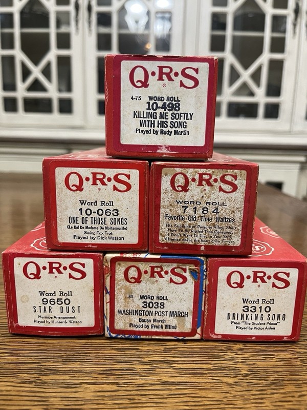 Lot A - QRS Word Roll Player Piano Rolls Lot of 6.  See description for titles. 
