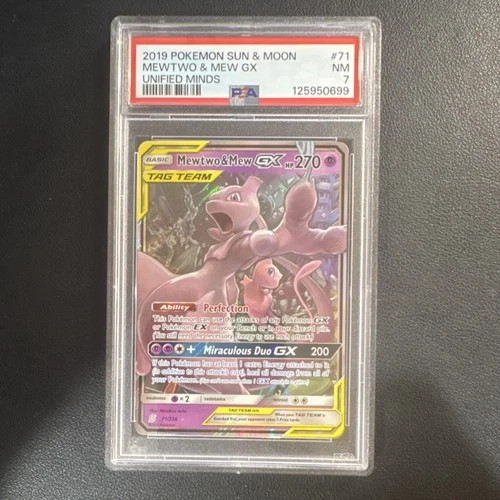 2019 Pokemon Unified Minds Mewtwo & Mew GX 71/236 Holo PSA 7
