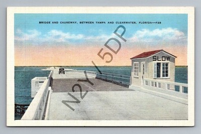 Vintage Linen Postcard: Tampa Clearwater Florida Bridge Causeway F28