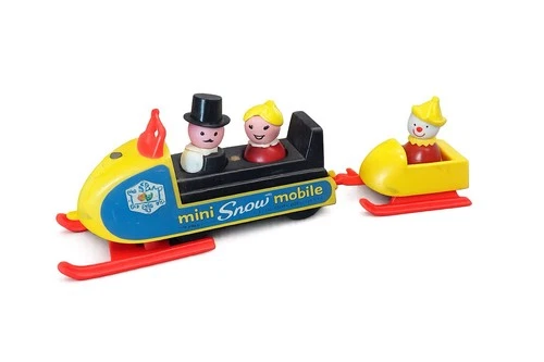 Vintage 1970 Fisher Price Little People 705 Mini Snowmobile With Tow Behind Sled