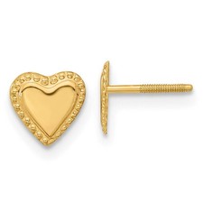 Kids 6mm Textured Edge Heart Post Earrings in 14k Yellow Gold