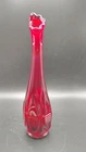 Fenton Ruby Red Barred Oval Bud Glass Vase ~ Ruffle Top 9” Tall