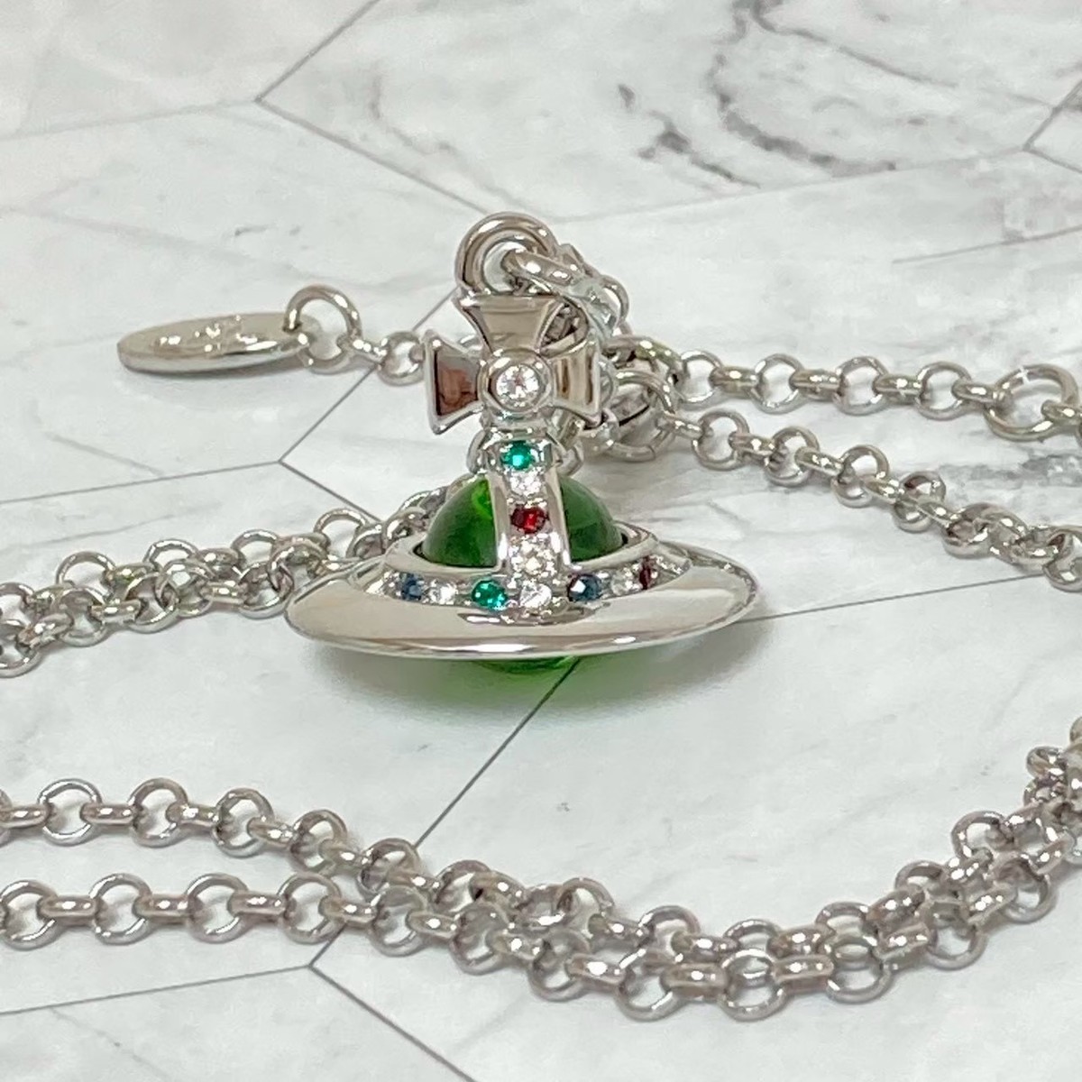 Vivienne Westwood Necklace Tiny Orb Silver x Green multi 2.3cm w