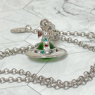 Vivienne Westwood Necklace Tiny Orb Silver x Green multi 2.3cm w
