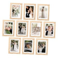 Picture Frame Set of 10, Display Pictures 4x6 with Mat or Without, 5x7 Natural