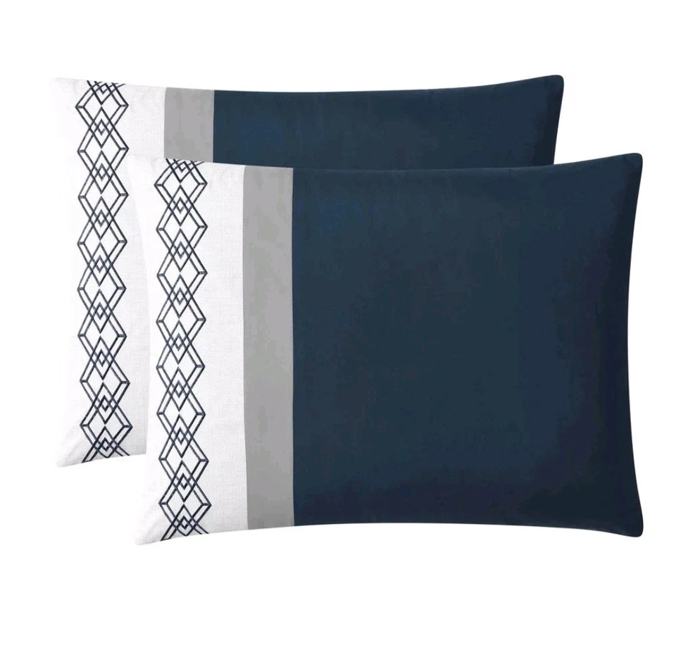 Juego de cama edredón 8 piezas Queen Ellison bordado bloques de colores azul marino Foto 3 de 3