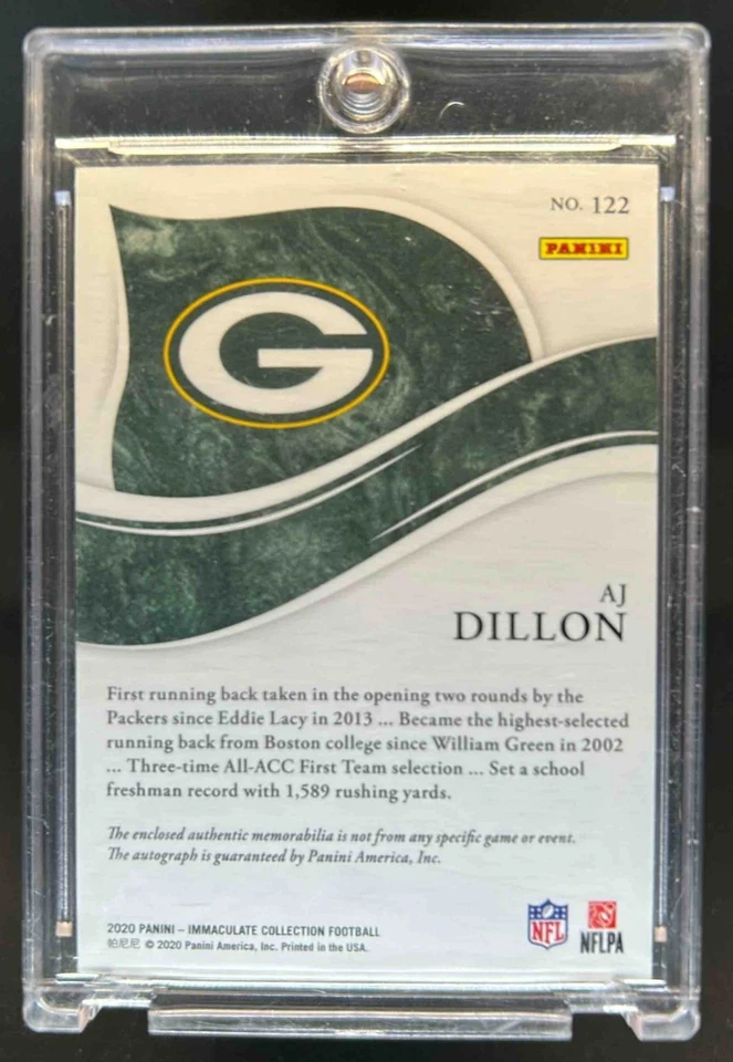 2020 Immaculate AJ Dillon RC Patch Rookie Auto #40/99 Packers - Image 2 of 2