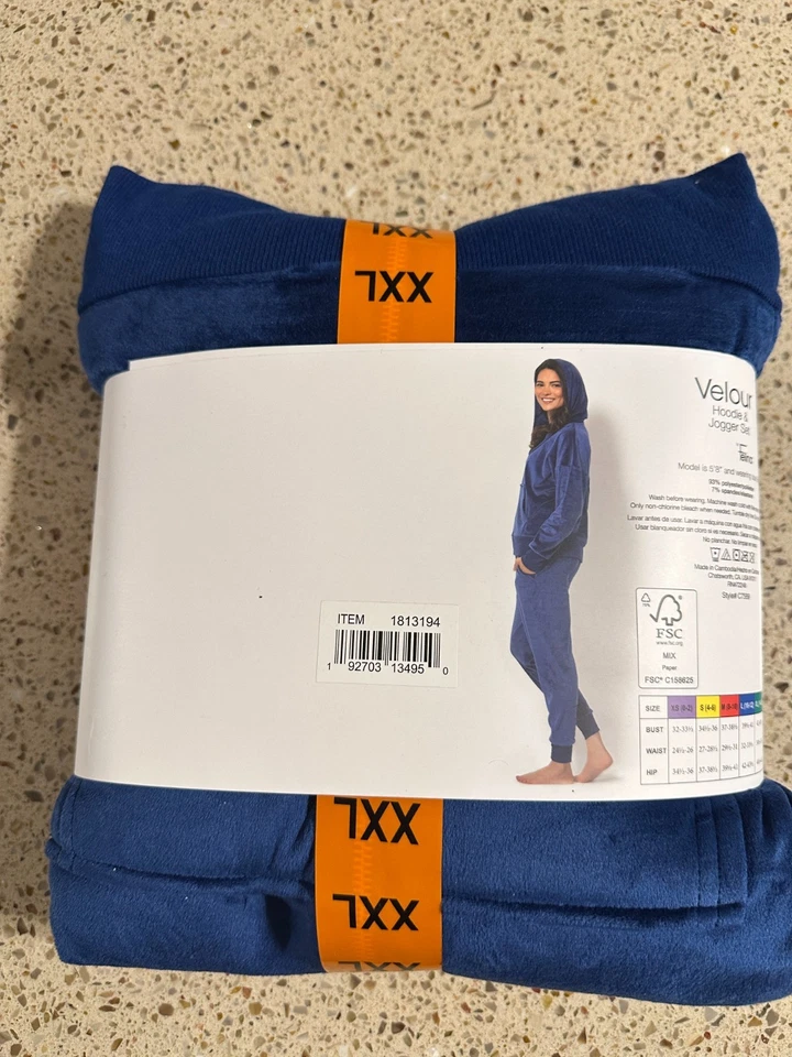 Felina Mujer Azul Conjunto de 2 Piezas Terciopelo Sudadera con Capucha Chaqueta Pantalones Jogger Talla 2XL NUEVO CON ETIQUETAS Foto 3 de 4