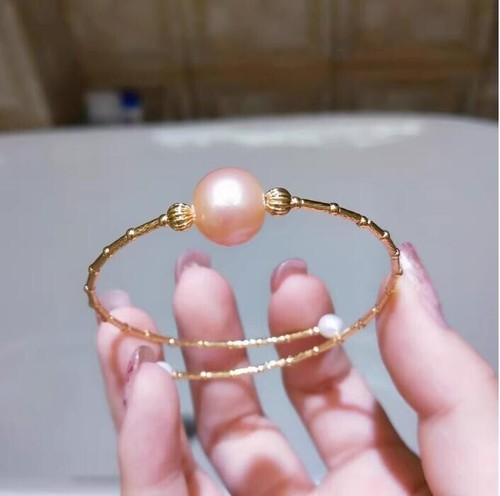 Stunning AAA 10-11mm real natural pink south sea round pearl bracelet 18k Gold - Picture 3 of 3