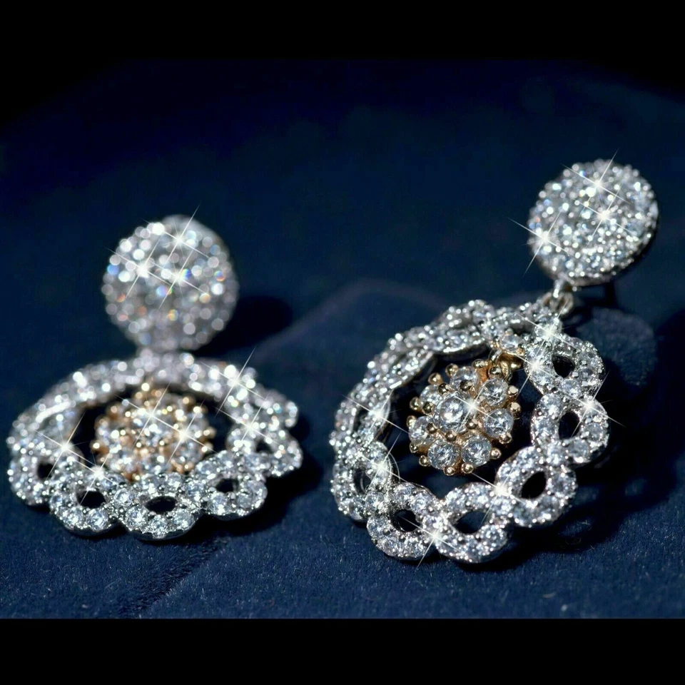 1.4 Ct Round Diamond Simulated Circle Drop & Dangle Earrings 925 Sterling Silver - Image 4 of 4