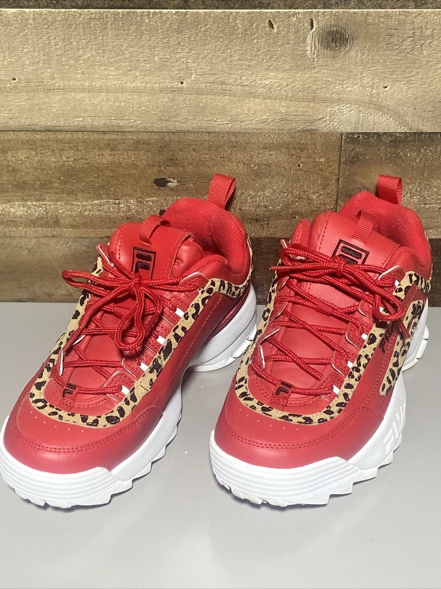 Impressionisme volwassene Fahrenheit Fila Disruptor II Red Leopard White Chunky Platform Sneakers Womens Size 8  | eBay