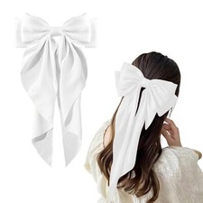 Large Hair Bow Clips for Women Girls Silky Satin Hair Barrettes with Long Rib...
