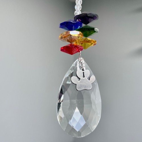 Neu Glas Sonnenfänger Haustier Verlust Denkmal Denkmal ~ Regenbogenbrücke ~ Pfote Charm - Bild 3 von 11