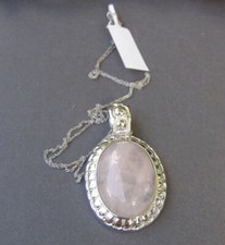 Sterling Silver Bold Pink Rose Quartz Pendant Necklace Chain Desginer New
