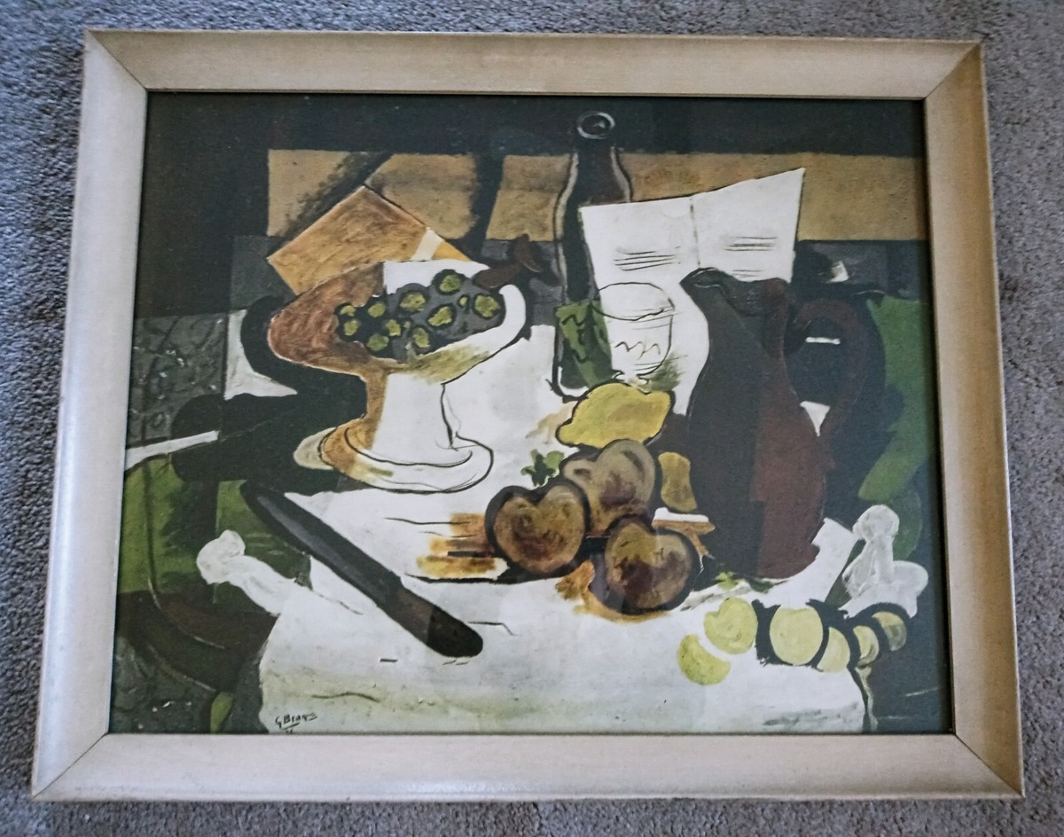 レオン・デ・スメット、NATURE MORTE AUX FRUITS ET FE Vtg FRAMED George Braque Lithograph Print 