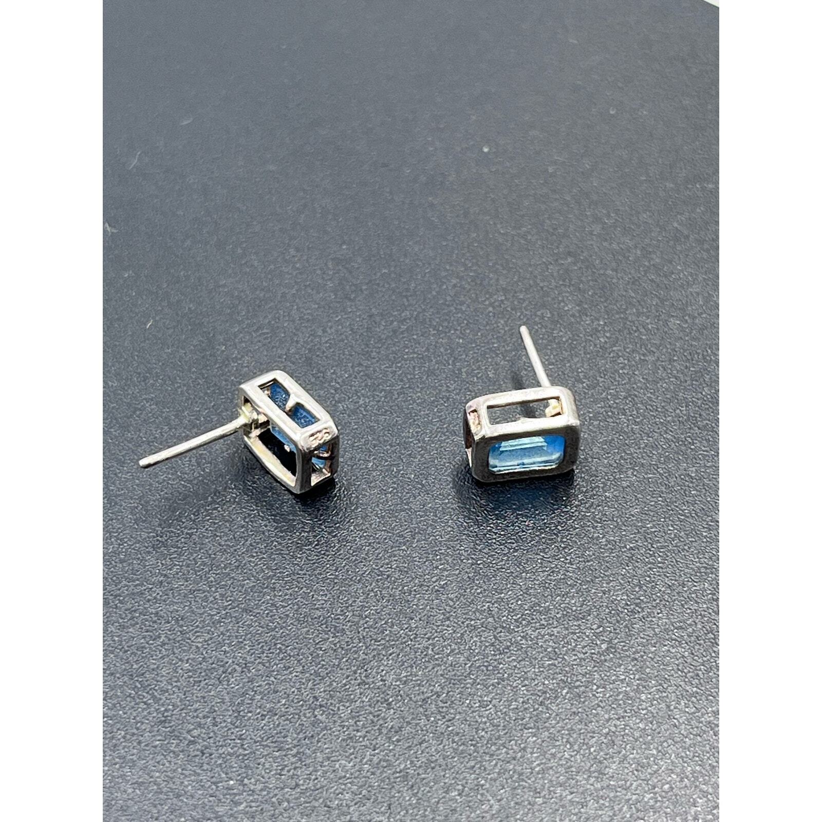 Sterling Silver Stamped 925 Rectangular Blue Ston… - image 14