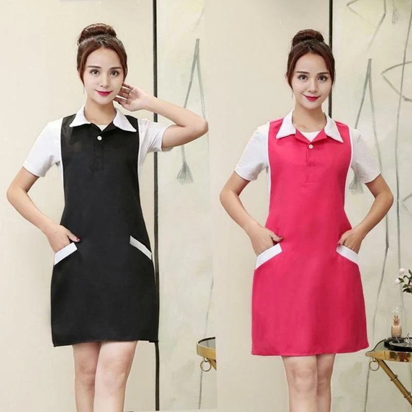 Women Nurse Dress Female Beautician Lab Long Coat Work Clothes Pinafore - Image 4 of 4