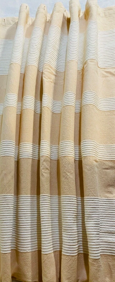 Cortinas de chuveiro bege com listras bordadas brancas 100% algodão - Imagem 3 de 4