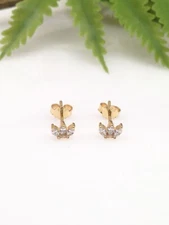 Marquise Cz Three Stone Stud Earrings 925 Sterling Silver Dainty Post 4.5mm Gold