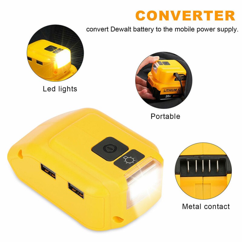 DCB090 Battery Adapter for Dewalt 20v Battery USB Phone Charger Dual USB Charger