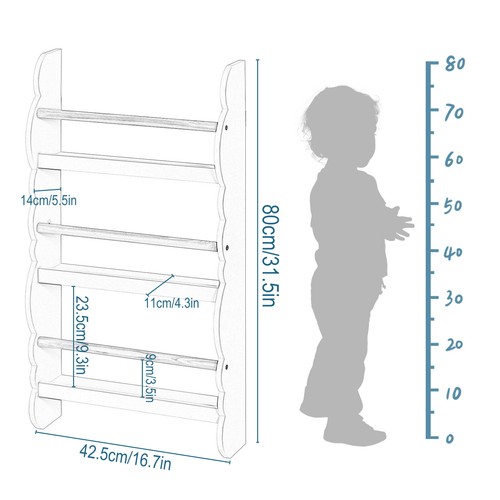 Kids Bookshelf Children Wall-mounted Bookcase Storage Unit Display Shelving Rack - Picture 5 of 15