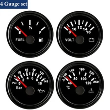 52MM Black 4 Gauge Set Oil pressure Temp Fuel Gauge Volt Meter Red LED US STOCK 