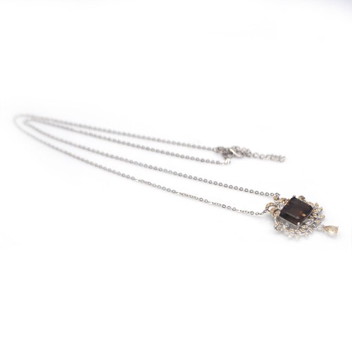 Cuarzo Fumé ,Citrino, Zafiro Y Circonita Cúbica 925 Collar de Plata 50.8cm - Imagen 4 de 5